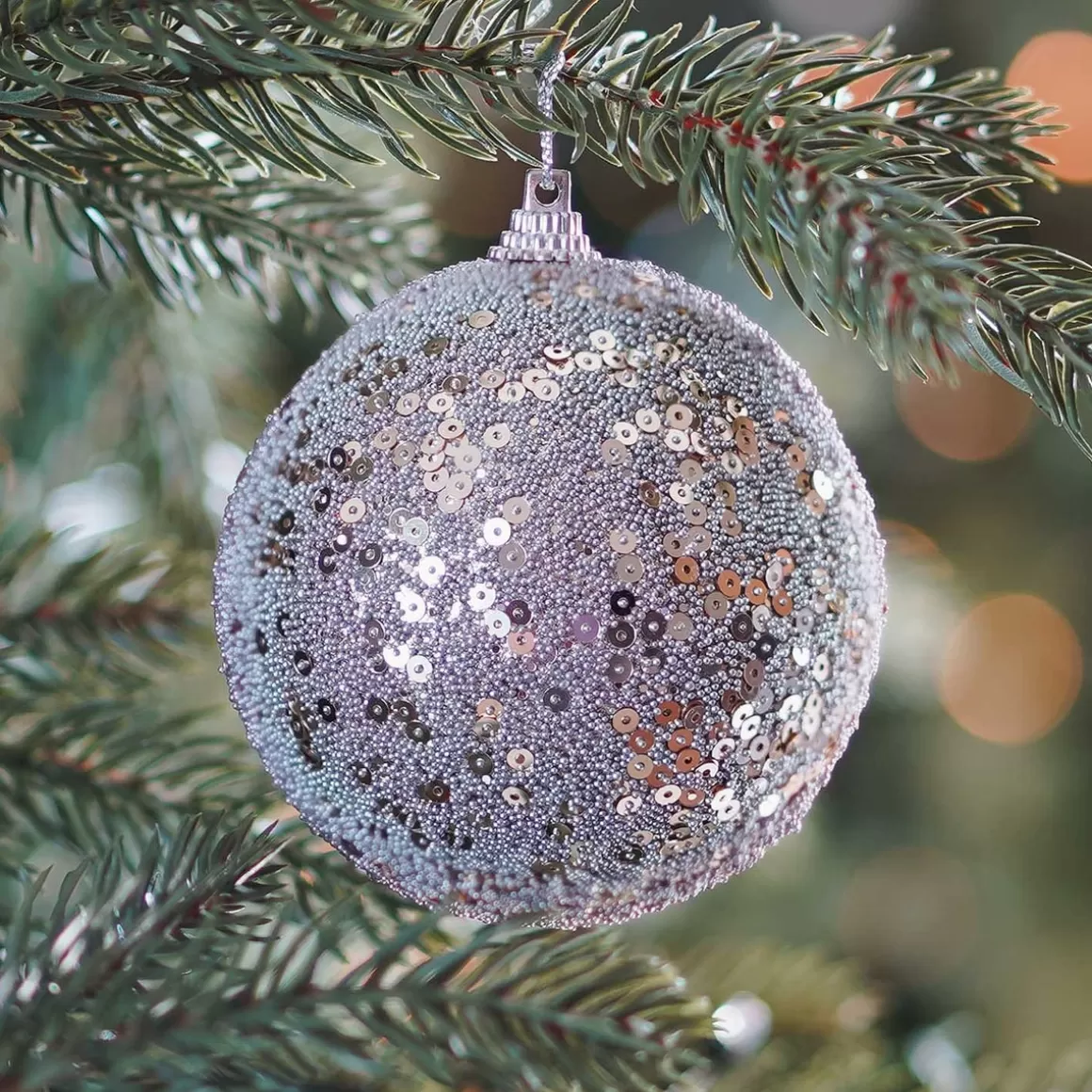 It's all about Christmas Extraordinary Baubles | Christmas Baubles By Colour-Christmas Bauble With Sequins 8cm Champagne