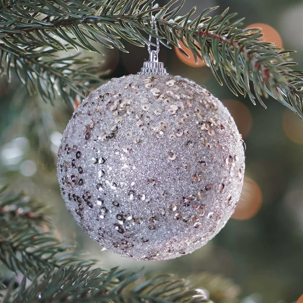 It's all about Christmas Extraordinary Baubles | Christmas Baubles By Colour-Christmas Bauble With Sequins 8cm Champagne