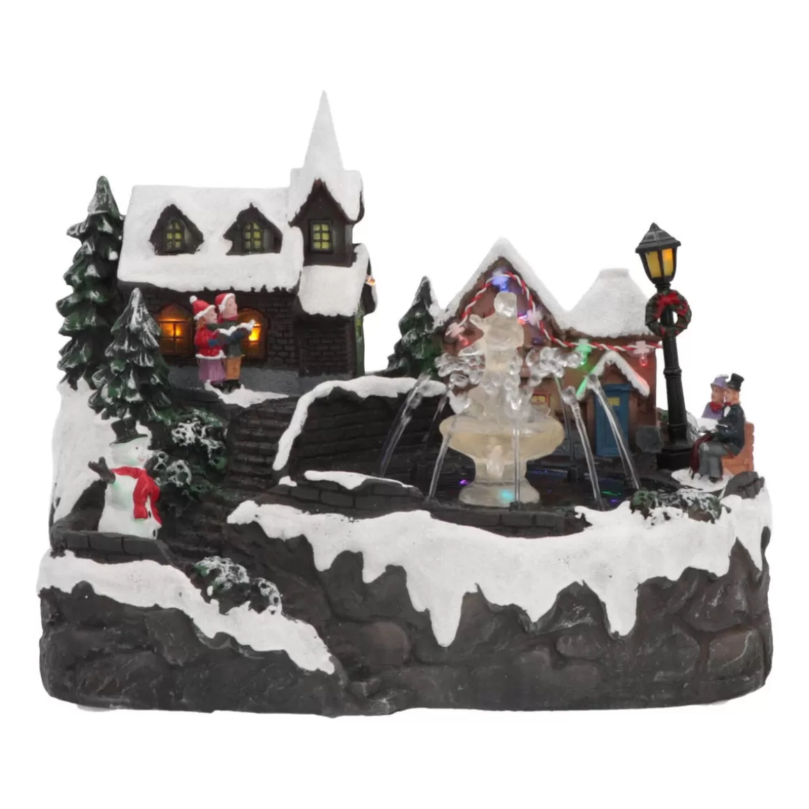 It's all about Christmas All Christmas Decorations | Christmas Houses In All Shapes And Sizes-Christmas House With Real Fountain, LED & Sound, 27,5cm