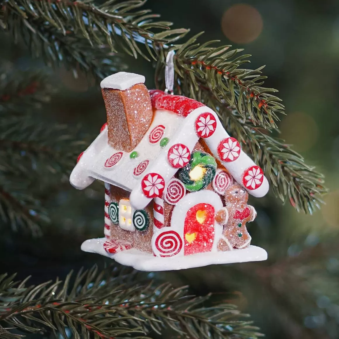 It's all about Christmas Christmas Ornaments-Christmas Ornament | Candy House With LED | Handmade | Batteries Incl.