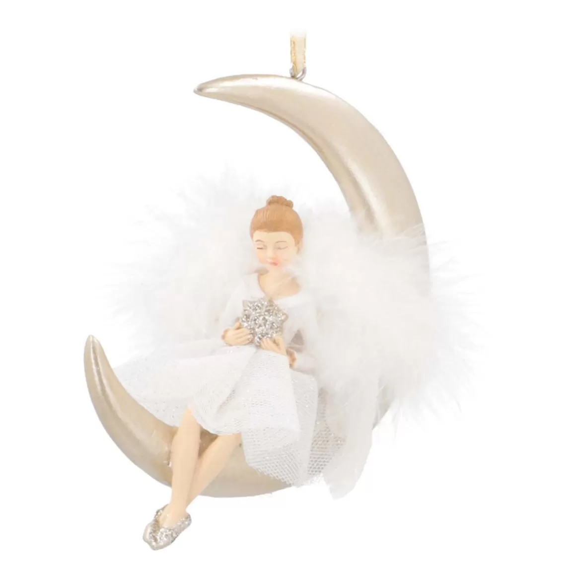 It's all about Christmas Christmas Figurines | Christmas Ornaments-Christmas Ornament Moon With Angel | Polyresin | 13cm