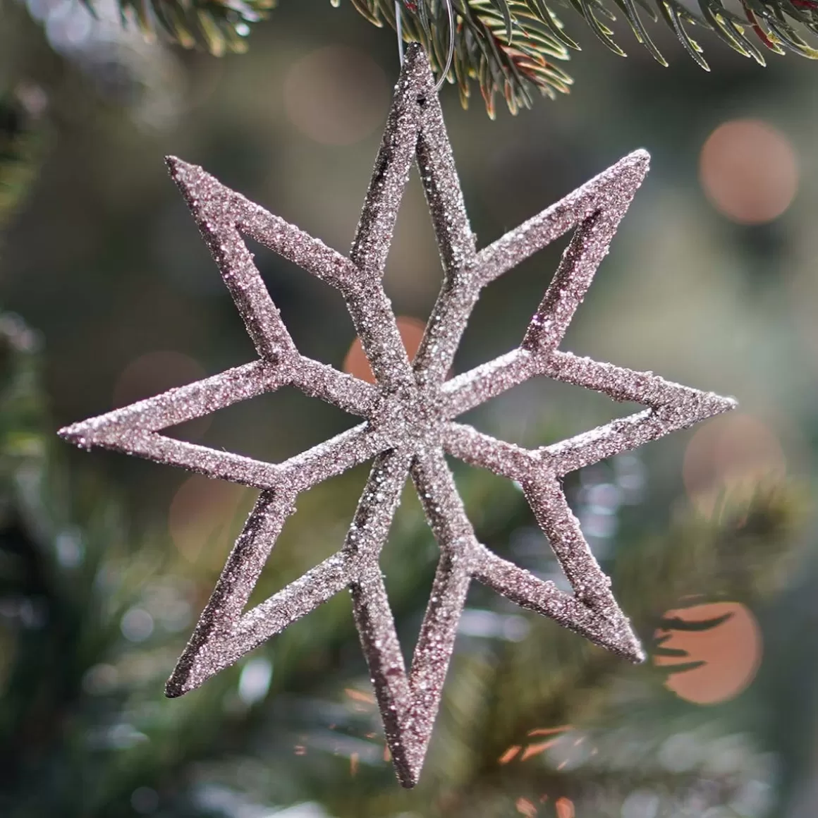 It's all about Christmas Christmas Ornaments-Christmas Ornament Wooden Star | Champagne | Glitter | 12 Cm