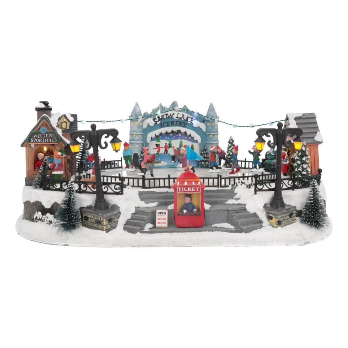 It's all about Christmas Christmas Houses In All Shapes And Sizes-Christmas Village Ice Rink | 8 Moving Skaters | LED Lighting | Music | 42cm Wide