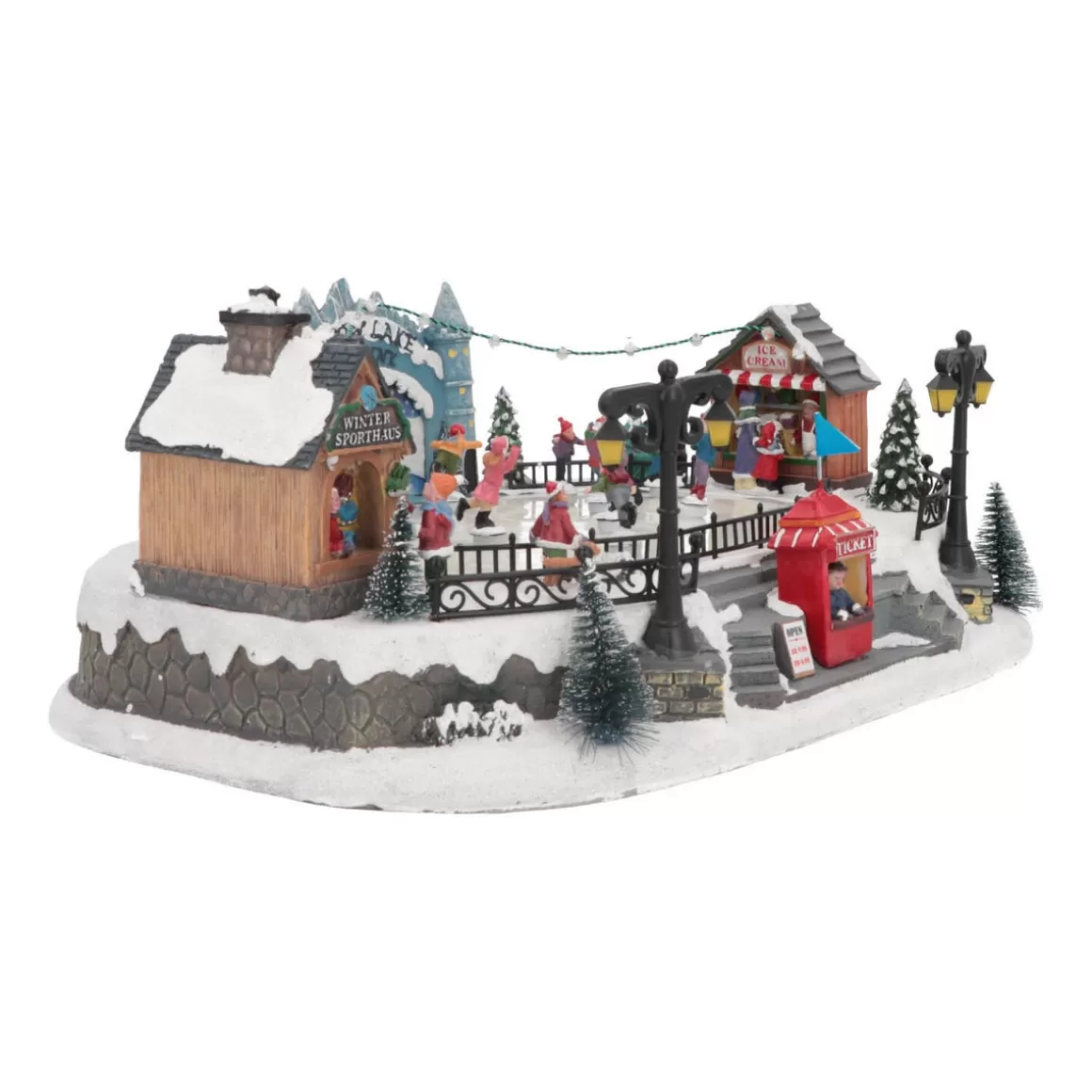 It's all about Christmas Christmas Houses In All Shapes And Sizes-Christmas Village Ice Rink | 8 Moving Skaters | LED Lighting | Music | 42cm Wide