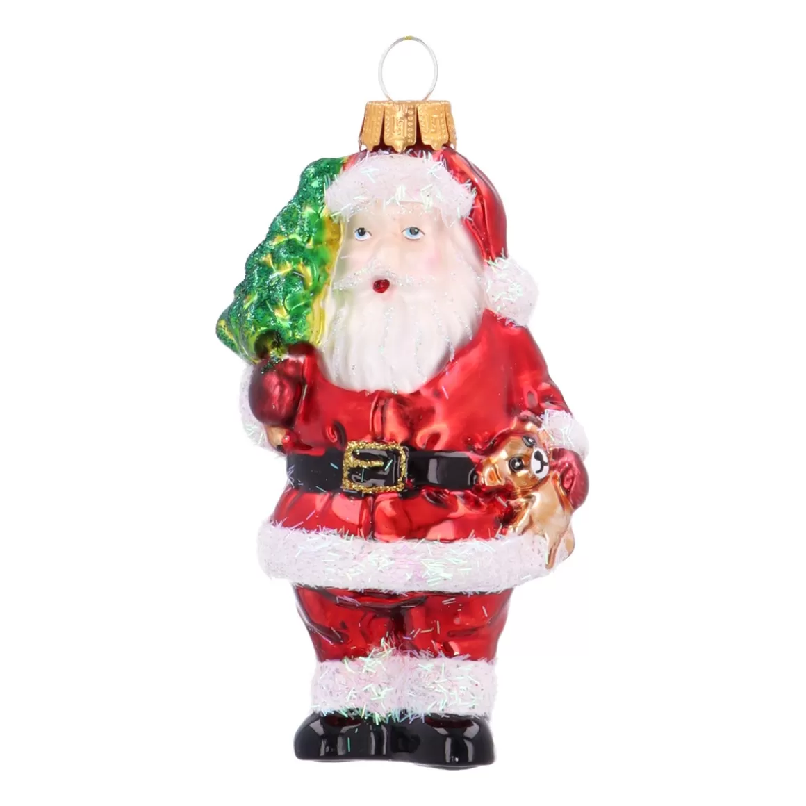 It's all about Christmas Christmastree Decorations Glass | Christmas Ornaments-Classic Glass Santa Ornament With Bell And Candy Cane
