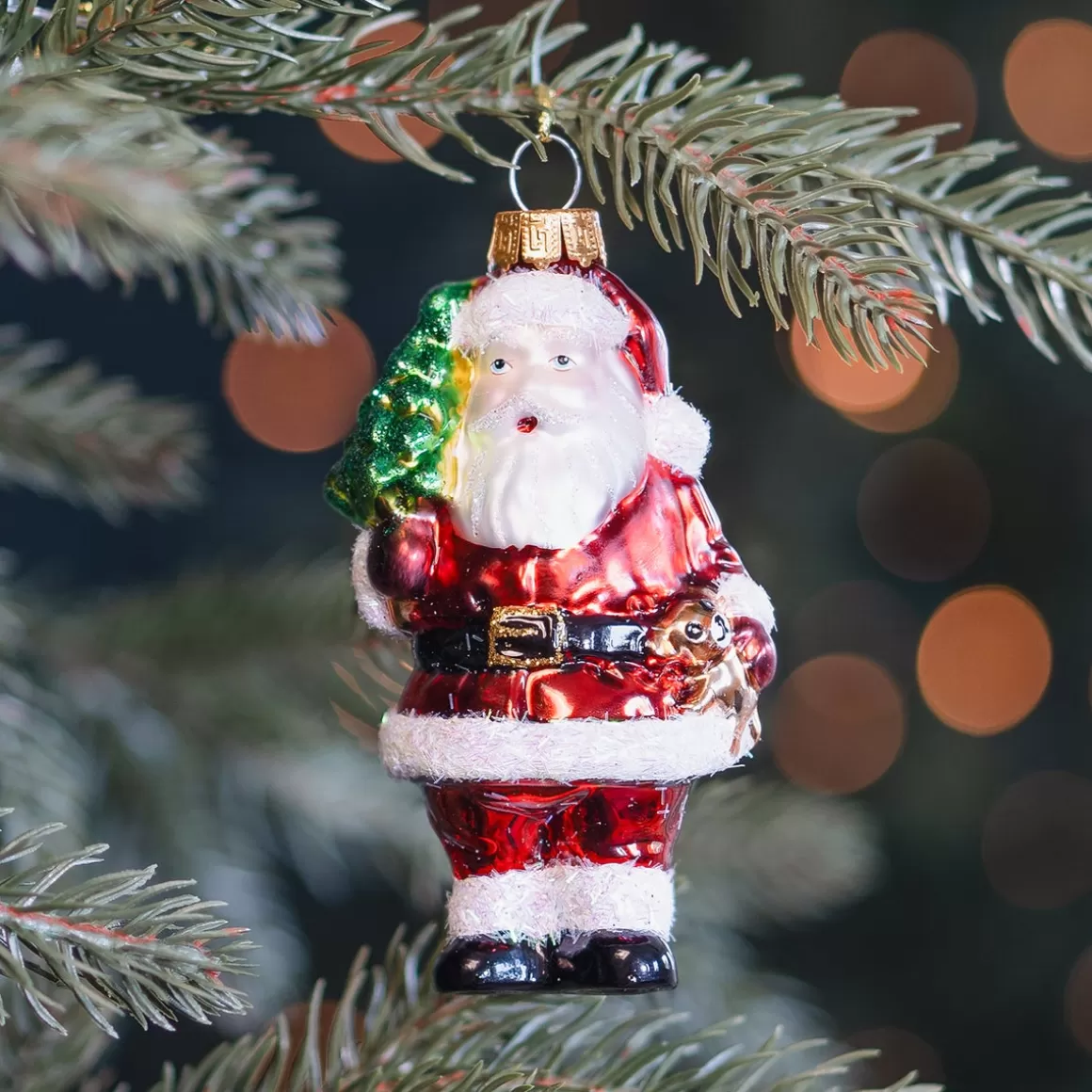 It's all about Christmas Christmastree Decorations Glass | Christmas Ornaments-Classic Glass Santa Ornament With Bell And Candy Cane