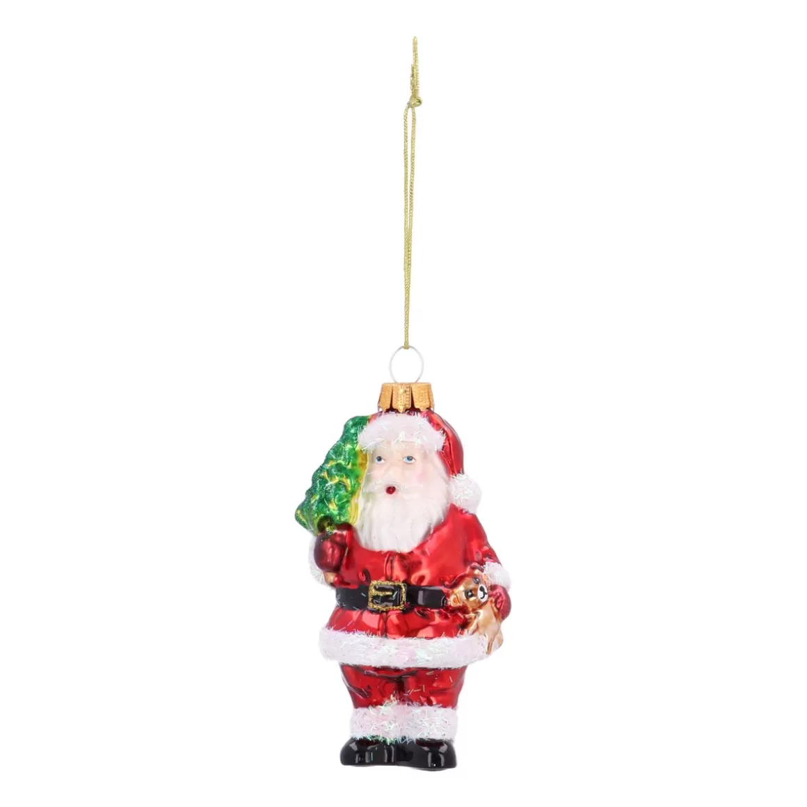 It's all about Christmas Christmastree Decorations Glass | Christmas Ornaments-Classic Glass Santa Ornament With Bell And Candy Cane