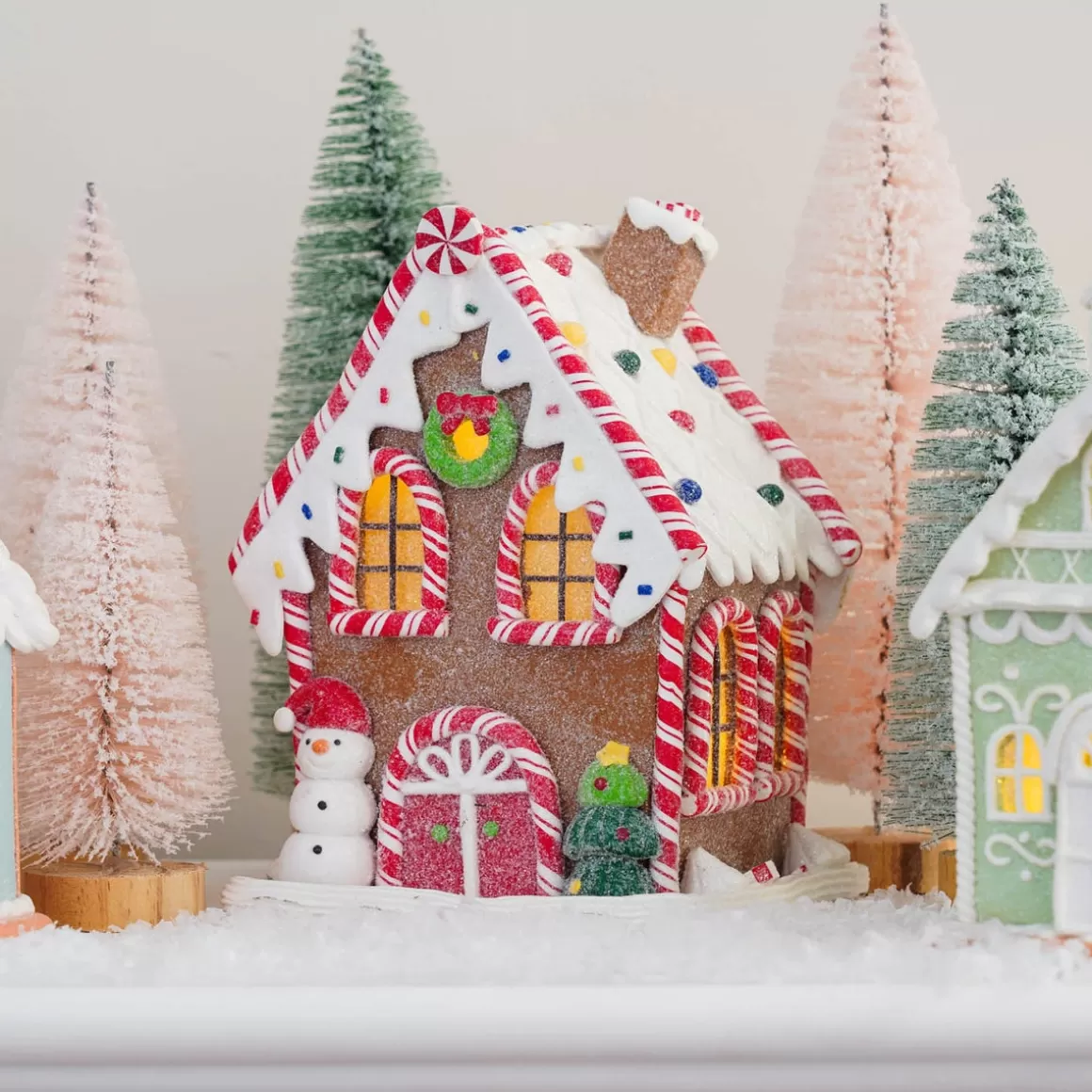 It's all about Christmas All Christmas Decorations | Light Up Christmas Decorations-Clay Gingerbread House With LED | Handmade | With Snowman | 17 Cm