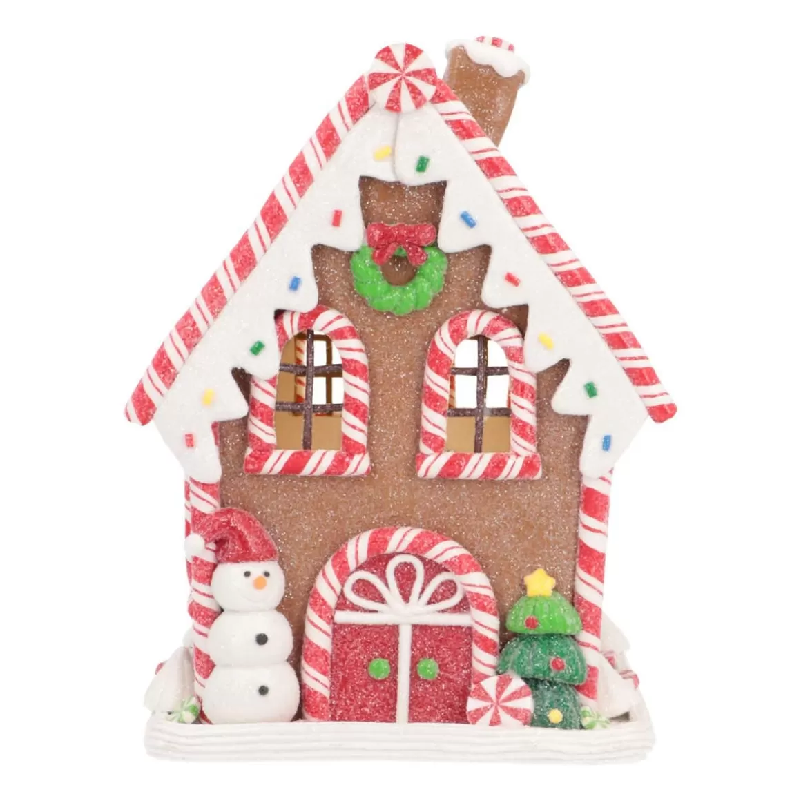 It's all about Christmas All Christmas Decorations | Light Up Christmas Decorations-Clay Gingerbread House With LED | Handmade | With Snowman | 17 Cm
