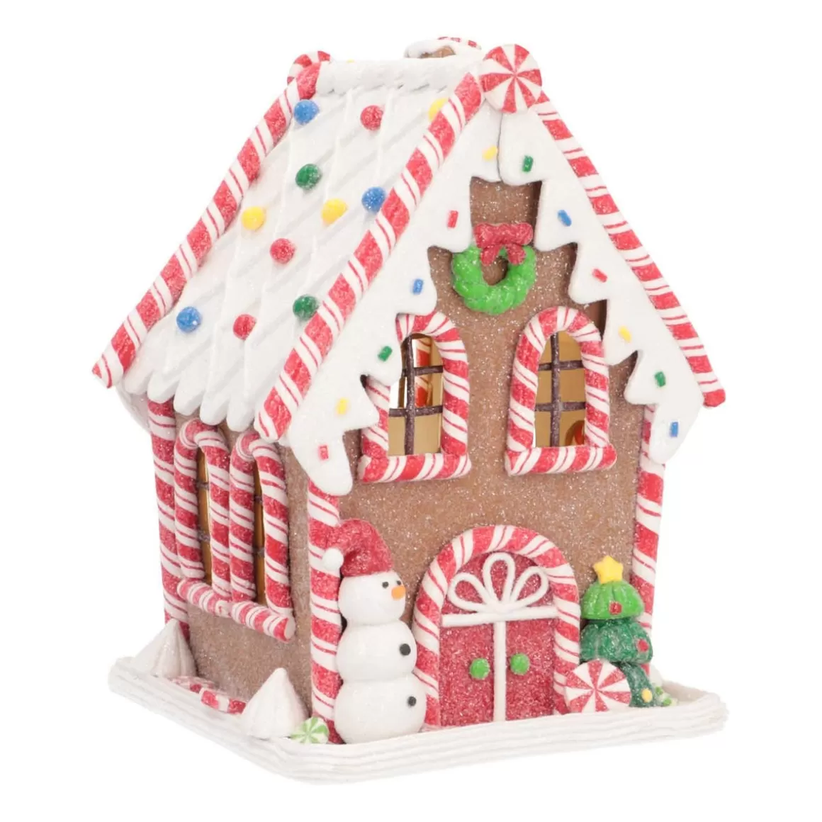 It's all about Christmas All Christmas Decorations | Light Up Christmas Decorations-Clay Gingerbread House With LED | Handmade | With Snowman | 17 Cm