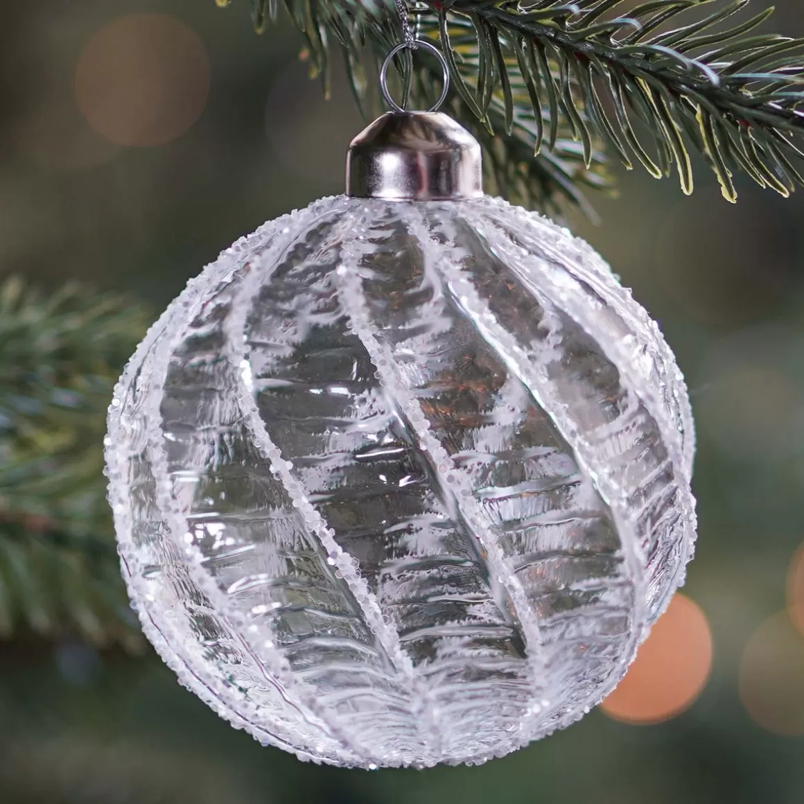 It's all about Christmas Christmas Baubles By Colour | Glass Christmas Baubles-Clear Glass Bauble Swirl | 8 Cm