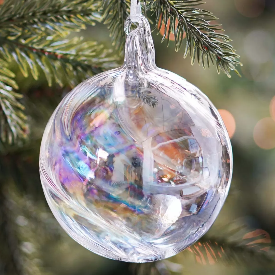 It's all about Christmas Extraordinary Baubles | Christmas Baubles By Colour-Clear Glass Bauble Swirl | Iridescent | 10 Cm