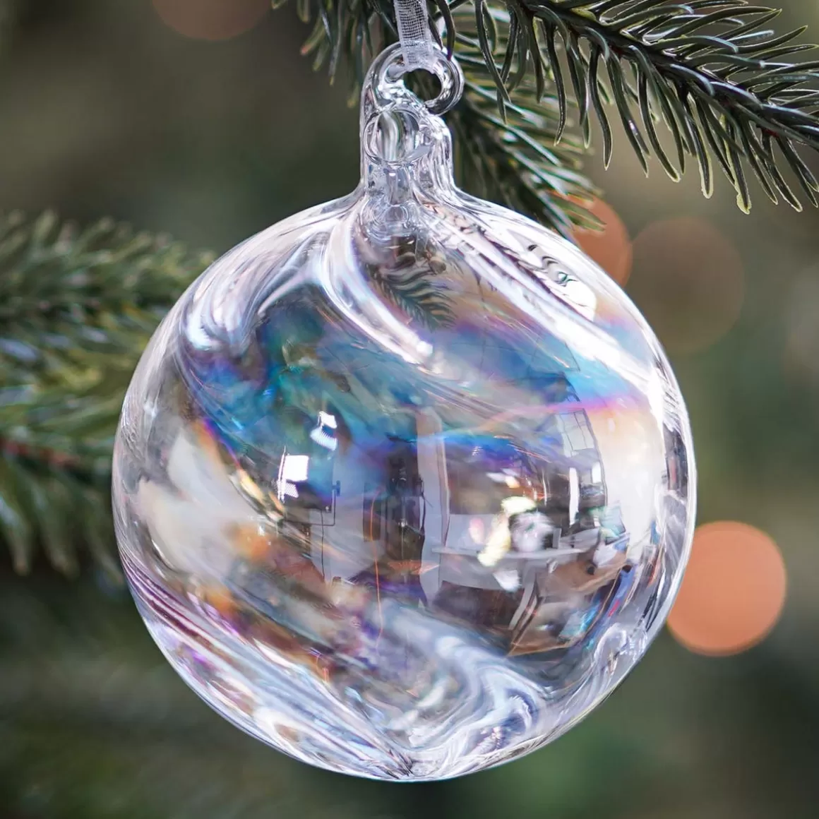 It's all about Christmas Extraordinary Baubles | Luxury Christmas Baubles-Clear Glass Bauble Swirl | Iridescent | 8 Cm