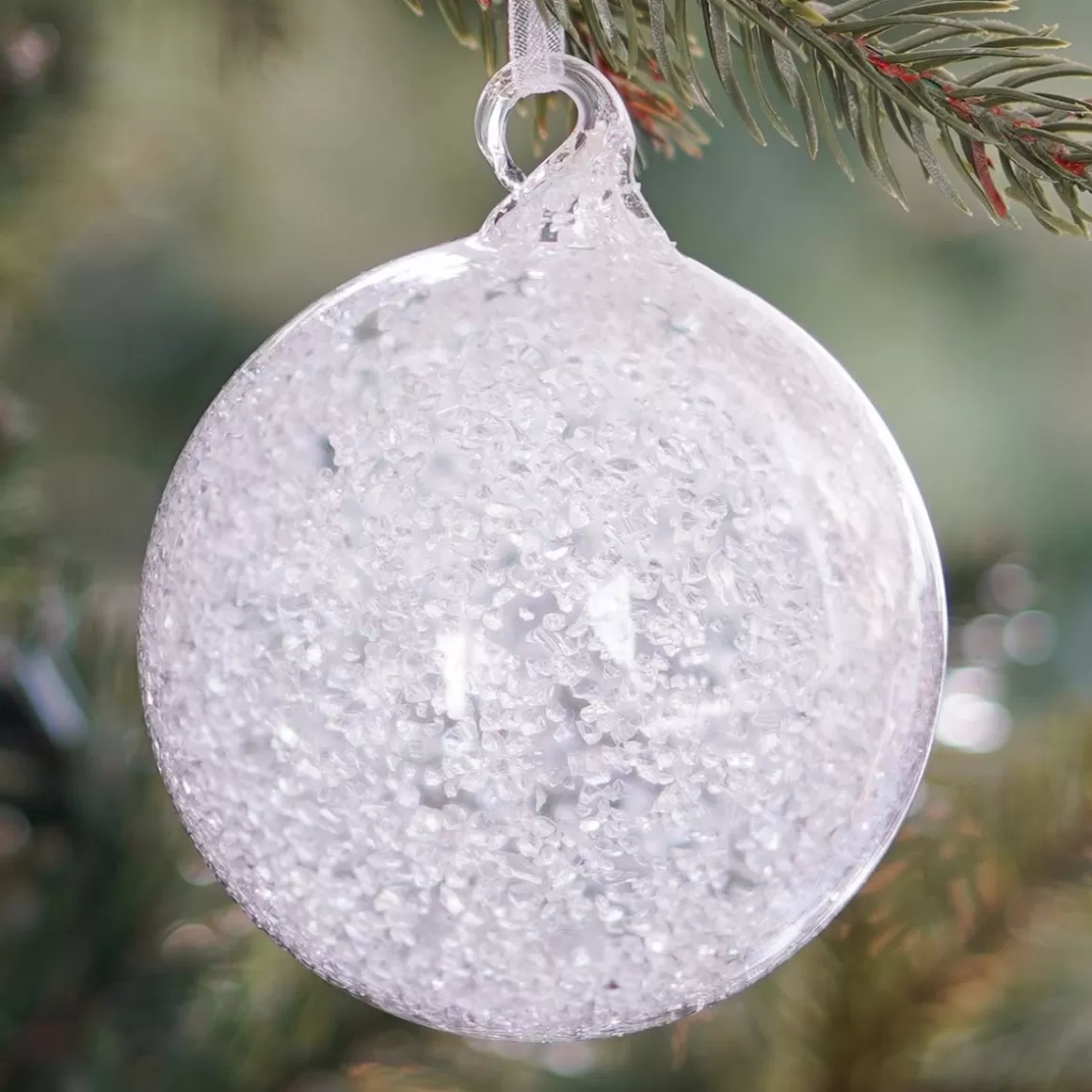 It's all about Christmas Christmas Baubles By Colour | Luxury Christmas Baubles-Clear Glass Bauble With Ice Finish | 8 Cm