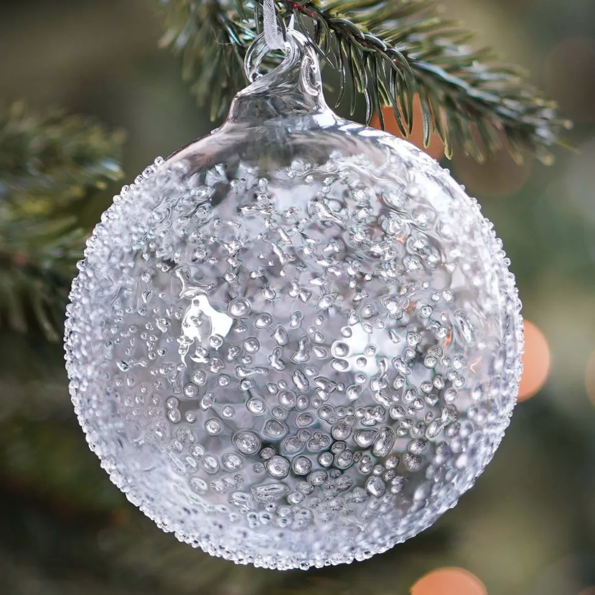 It's all about Christmas Christmas Baubles By Colour | Luxury Christmas Baubles-Clear Glass Bauble With Splinters | 10 Cm