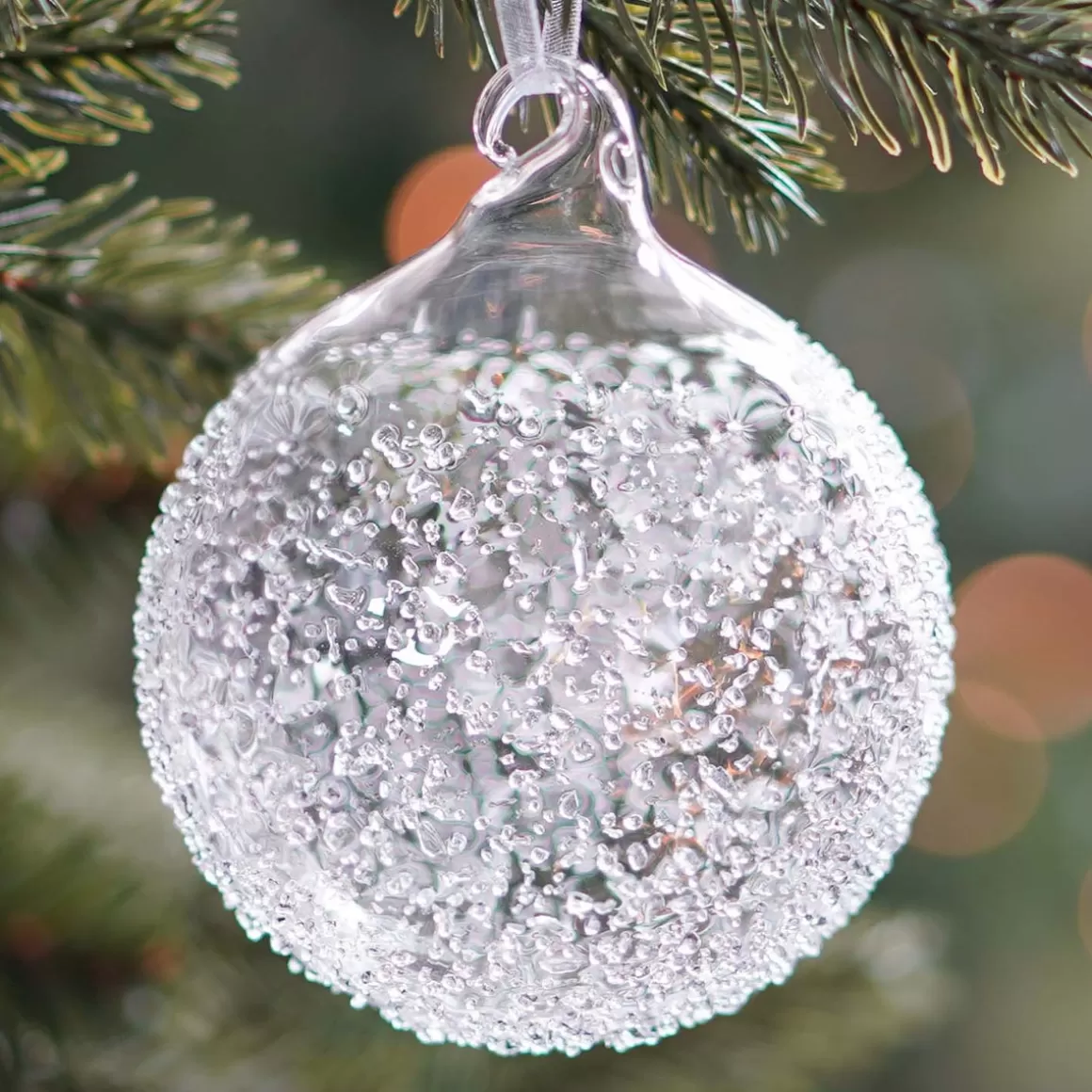 It's all about Christmas Christmas Baubles By Colour | Luxury Christmas Baubles-Clear Glass Bauble With Splinters | 8 Cm