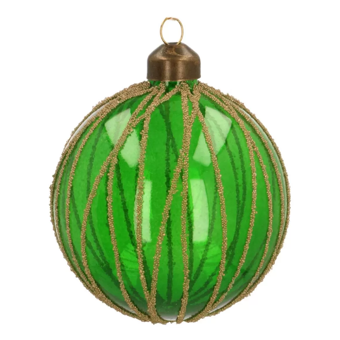 It's all about Christmas Christmas Baubles By Colour | Luxury Christmas Baubles-Clear Glass Bauble With Stripes | Dark Green | 8 Cm