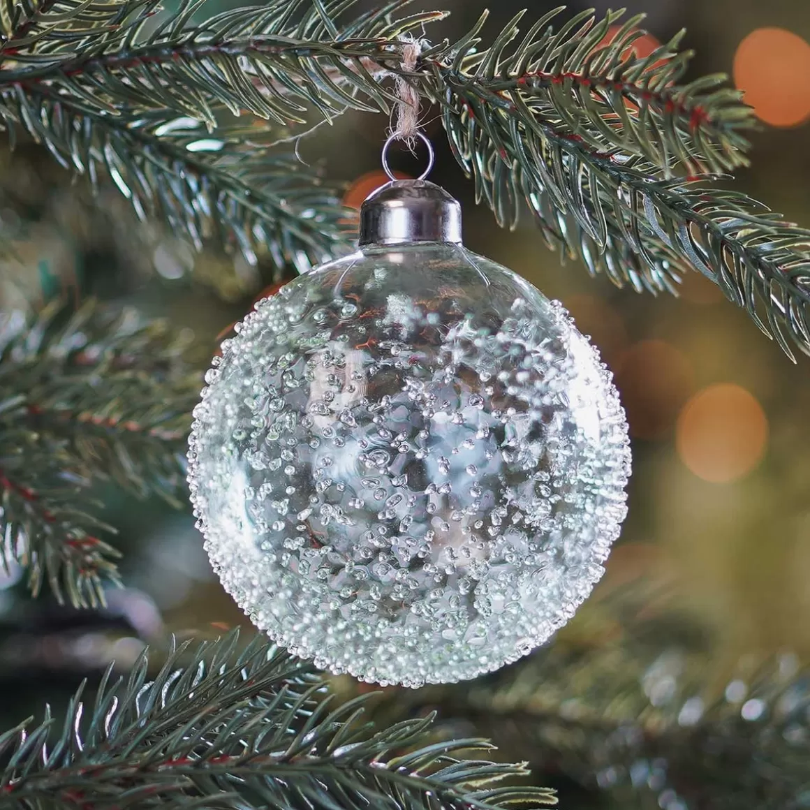 It's all about Christmas Luxury Christmas Baubles-Clear Glass Christmas Baubles With Splinters 8cm Eucalyptus