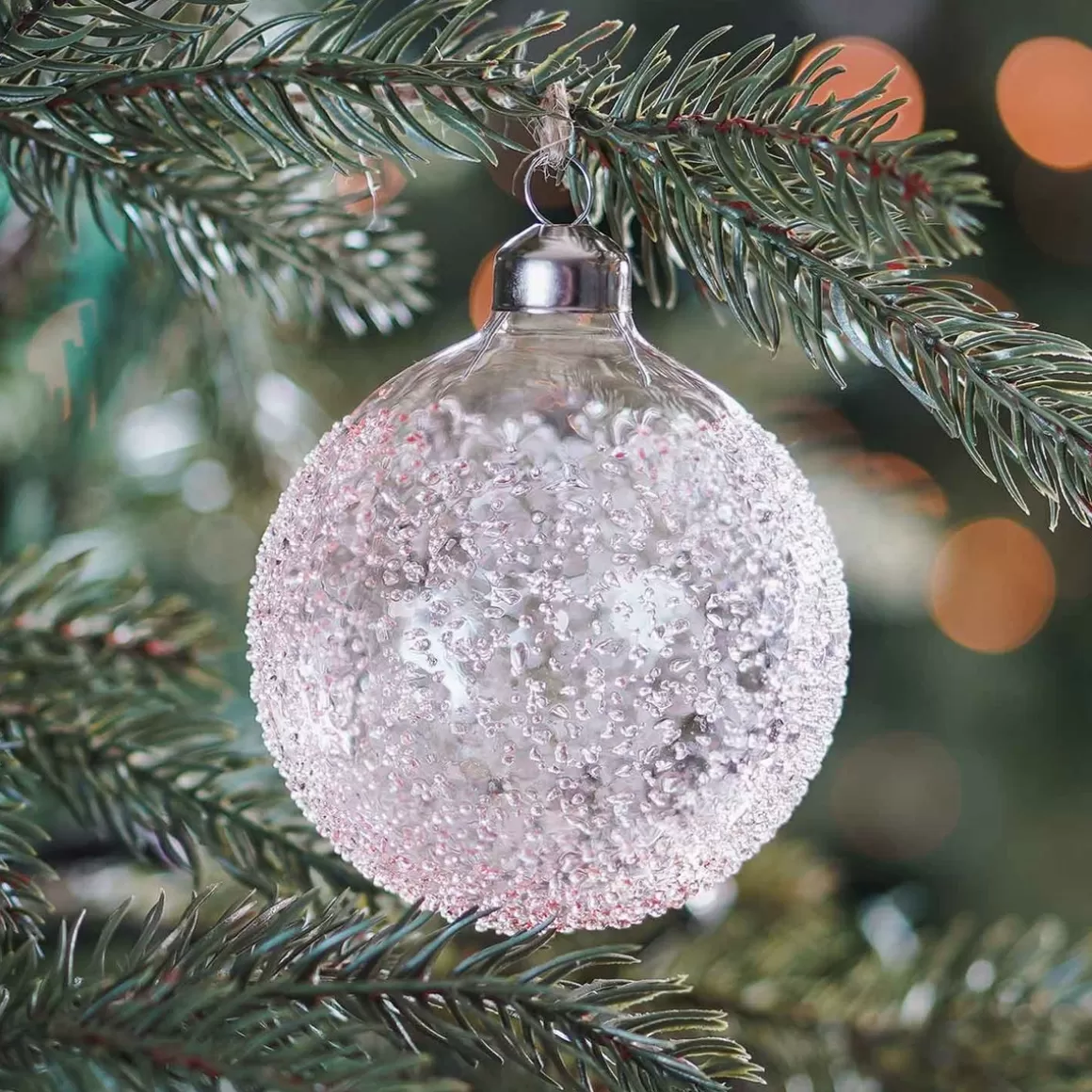 It's all about Christmas Christmas Baubles By Colour | Luxury Christmas Baubles-Clear Glass Christmas Baubles With Splinters 8cm Pink