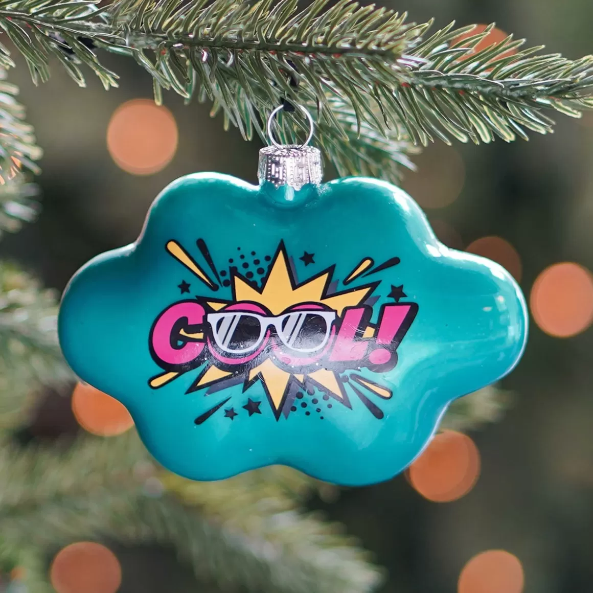 It's all about Christmas Christmas Ornaments-Cloud With Text Cool! Pop Art Ornament, Glass, Blue-Pink, 11cm/4.5in