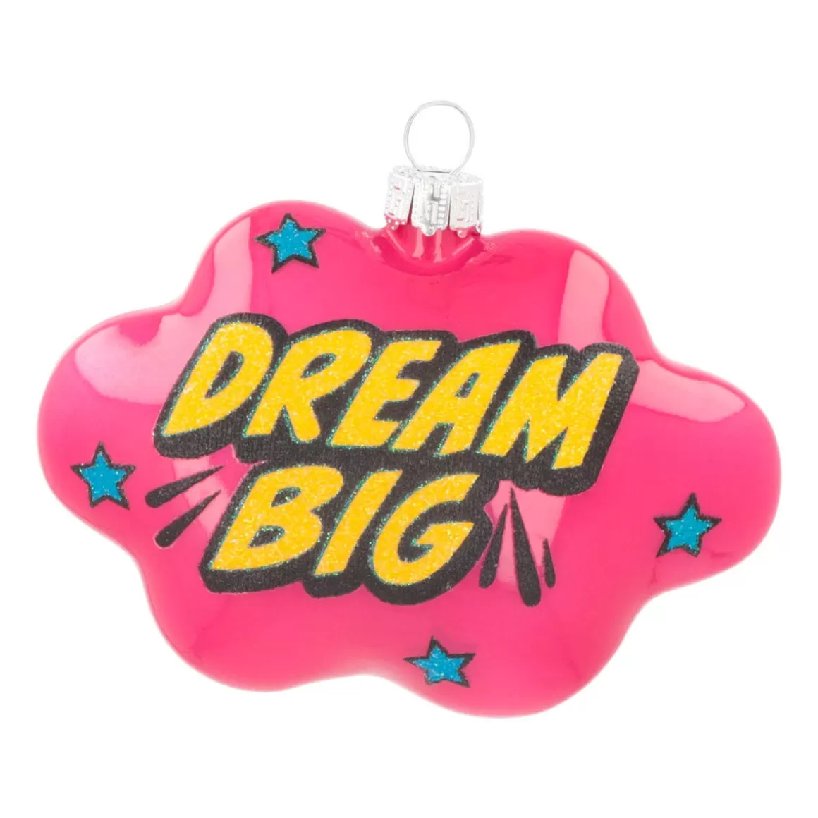 It's all about Christmas Christmas Ornaments-Cloud With Text Dream Big Pop Art Ornament, Glass, Pink-Yellow, 11cm/4.5in