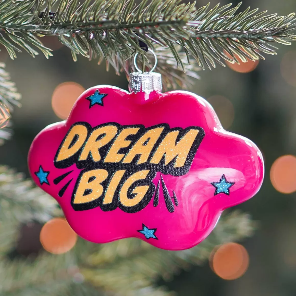 It's all about Christmas Christmas Ornaments-Cloud With Text Dream Big Pop Art Ornament, Glass, Pink-Yellow, 11cm/4.5in