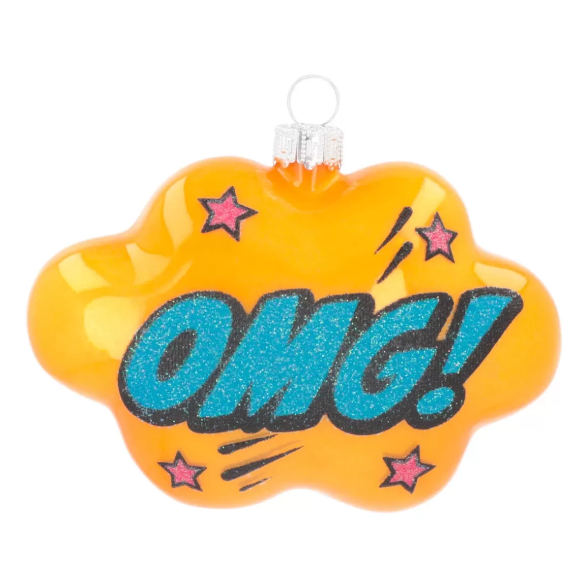It's all about Christmas Christmas Ornaments-Cloud With Text OMG! Pop Art Ornament, Glass, Yellow-Blue, 11cm/4.5in