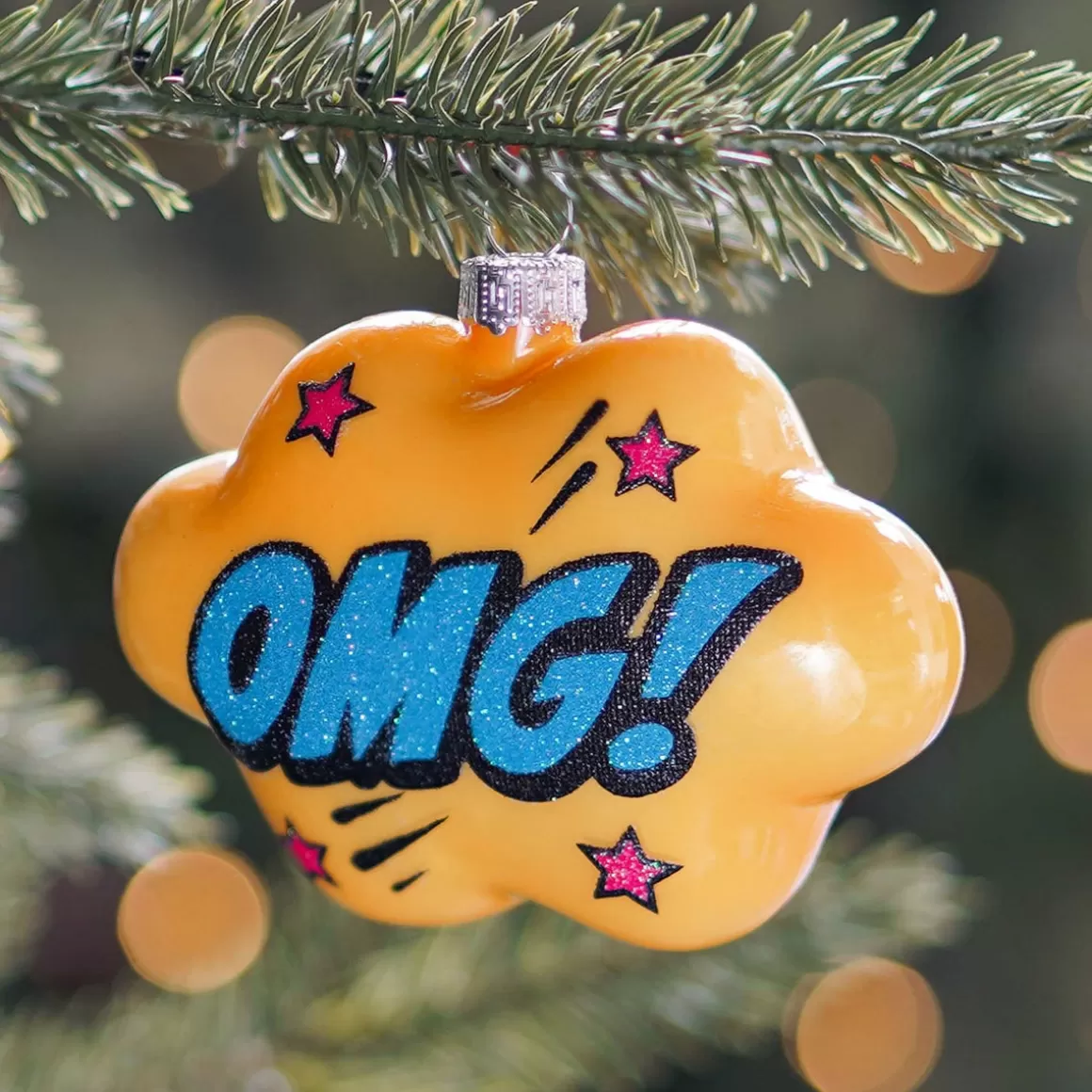 It's all about Christmas Christmas Ornaments-Cloud With Text OMG! Pop Art Ornament, Glass, Yellow-Blue, 11cm/4.5in