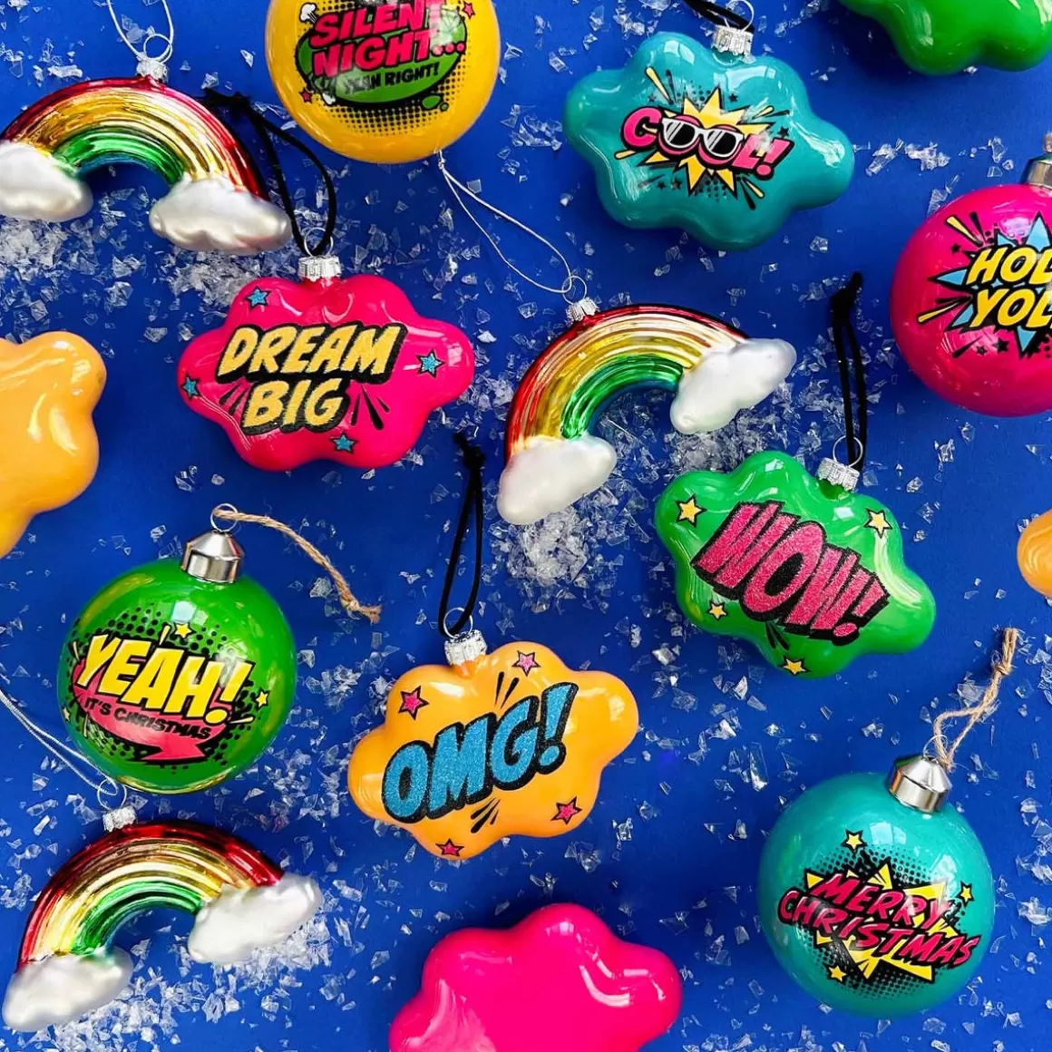 It's all about Christmas Christmas Ornaments-Cloud With Text OMG! Pop Art Ornament, Glass, Yellow-Blue, 11cm/4.5in