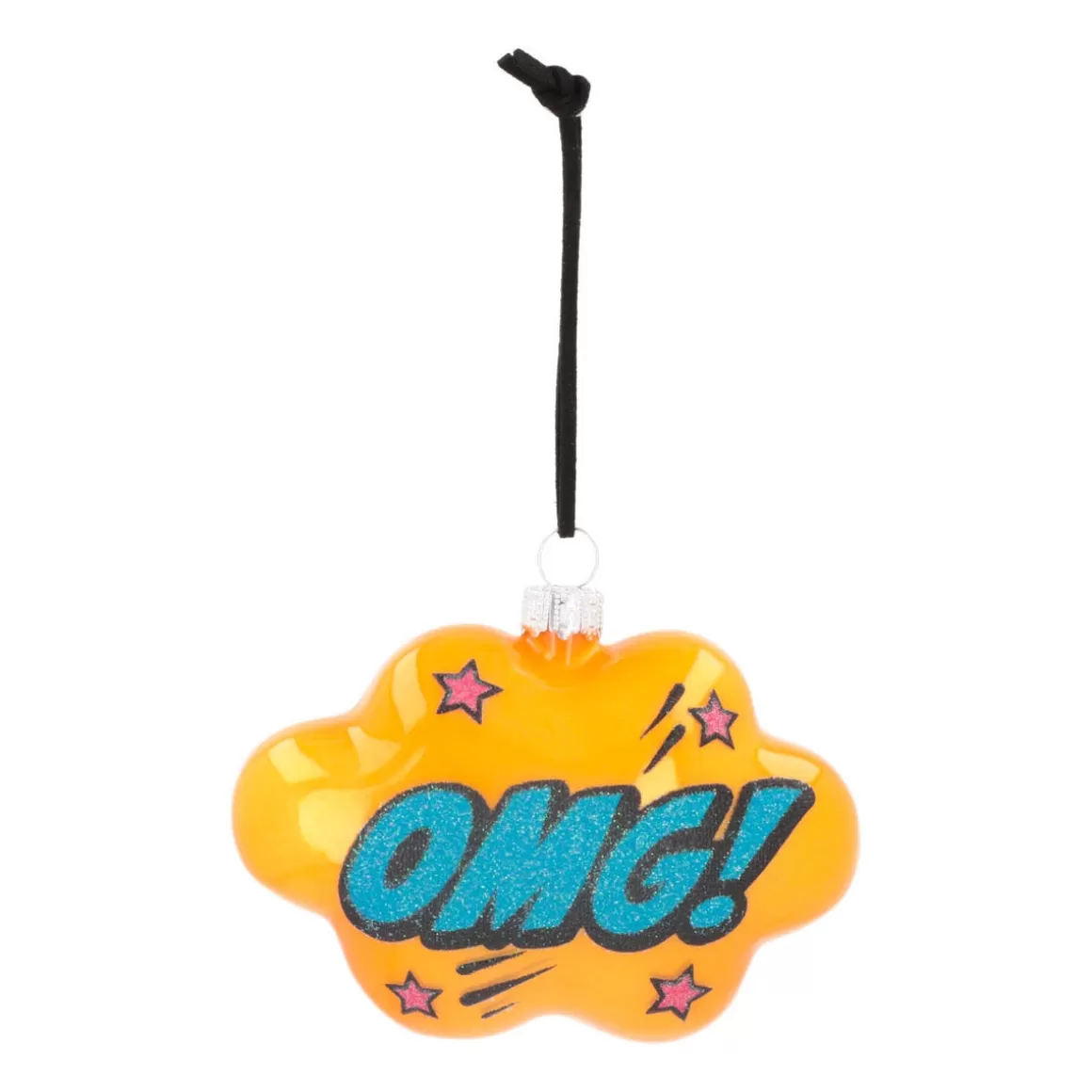 It's all about Christmas Christmas Ornaments-Cloud With Text OMG! Pop Art Ornament, Glass, Yellow-Blue, 11cm/4.5in