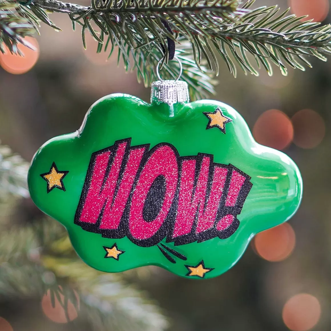 It's all about Christmas Christmas Ornaments-Cloud With Text Wow! Pop Art Ornament, Glass, Green-Pink, 11cm/4.5in