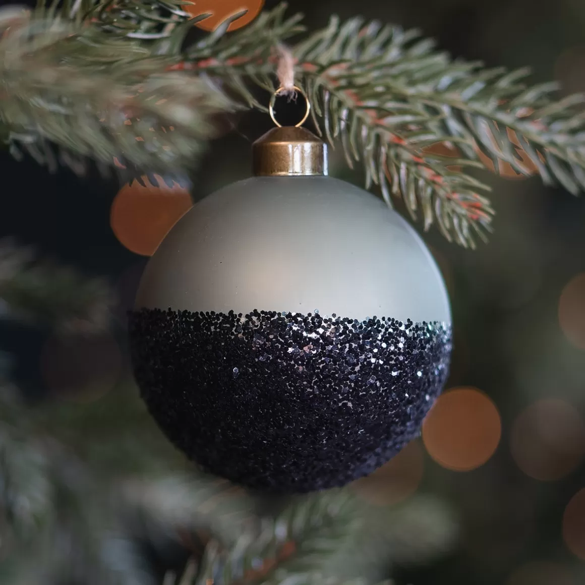 It's all about Christmas Extraordinary Baubles | Christmas Baubles By Colour-Cottage Green Christmas Bauble With Black Glitter Dip