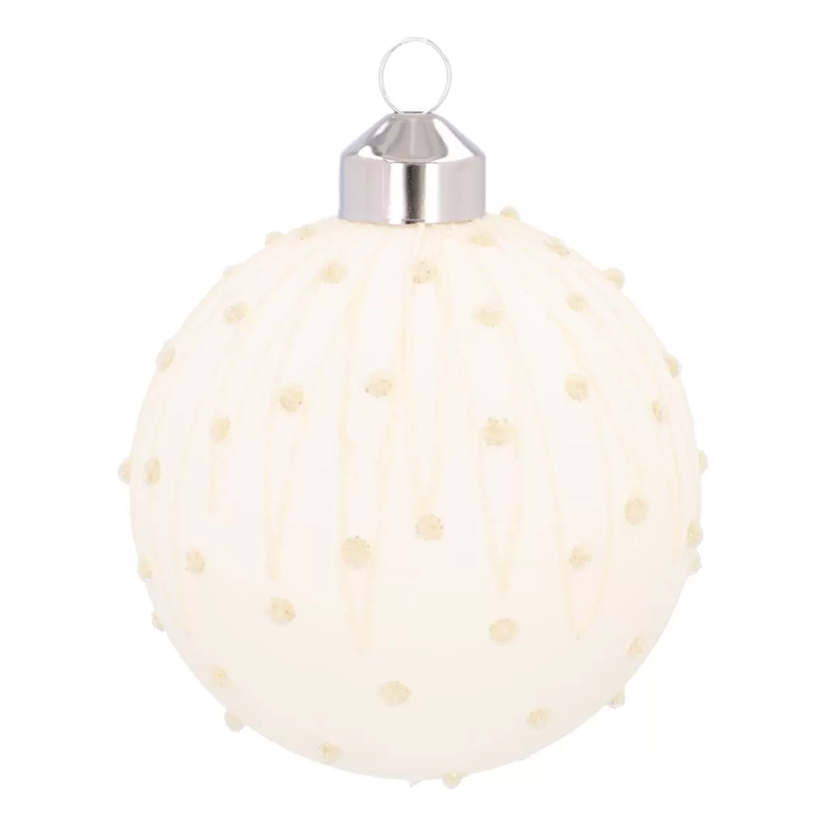 It's all about Christmas Christmas Baubles By Colour | Glass Christmas Baubles-Cozy Wool White Christmas Bauble With Glitters And Dots