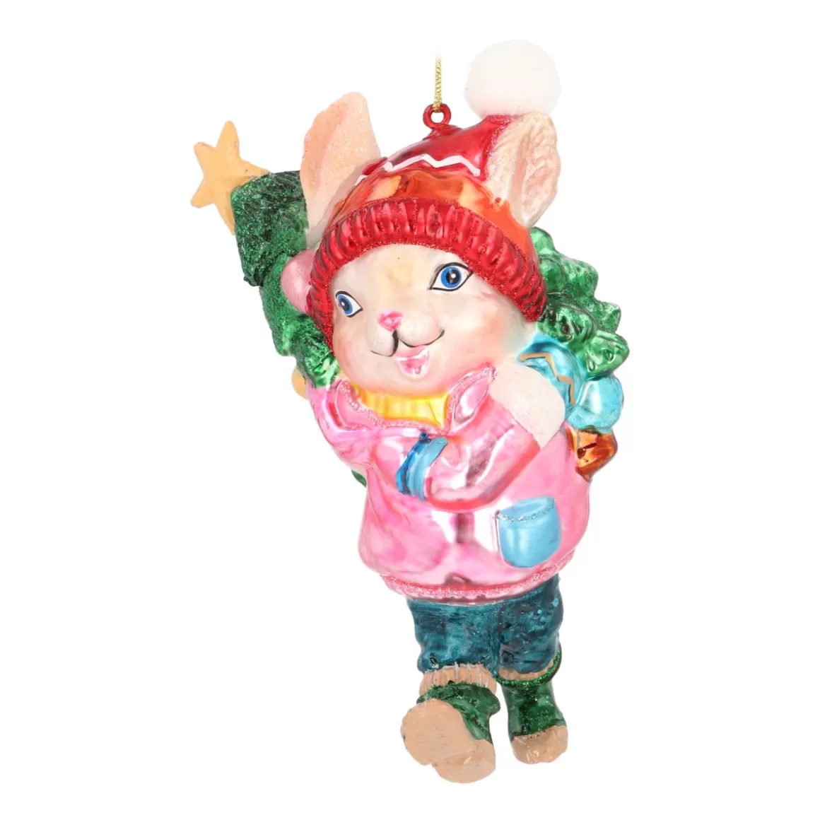 It's all about Christmas Christmastree Decorations Glass | Luxury Christmas Baubles-Cute Rabbit In Winter Outfit Ornament