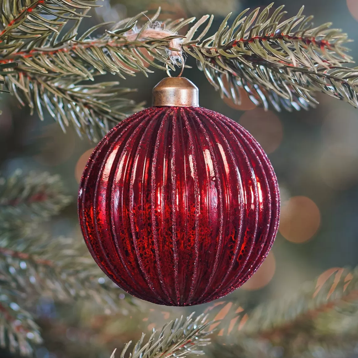 It's all about Christmas Christmas Baubles By Colour | Glass Christmas Baubles-Dark Red Crackle Christmas Bauble With Glitter Lines