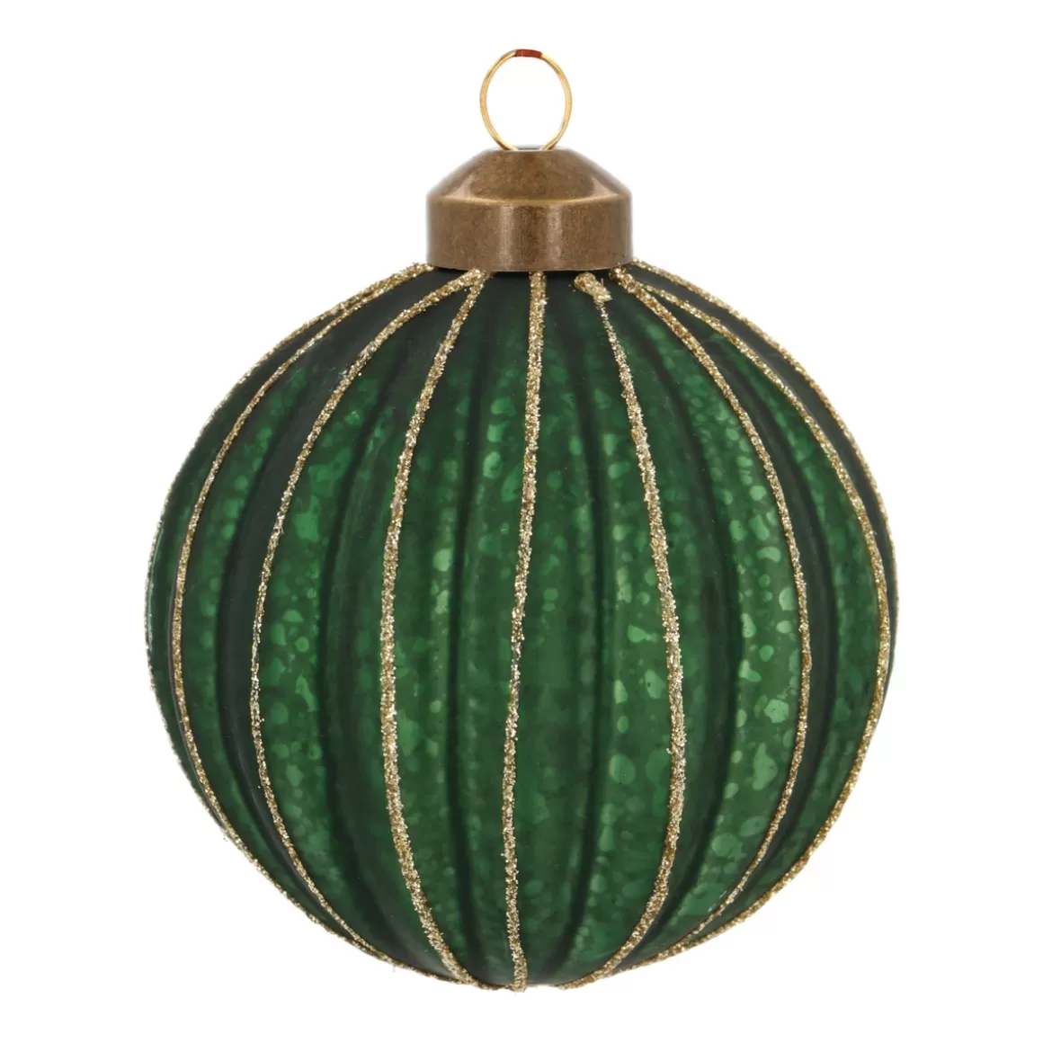 It's all about Christmas Christmastree Decorations Glass | Glass Christmas Baubles-Deep Green Christmas Bauble With Gold Glitter Stripes