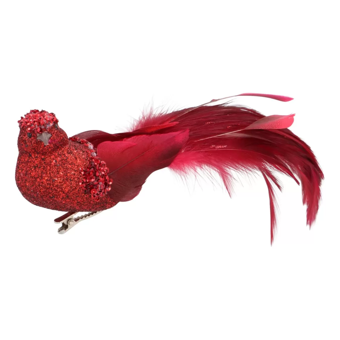 It's all about Christmas Clip On Tree Decorations-Deep Red Bird On A Clip With Long Tail