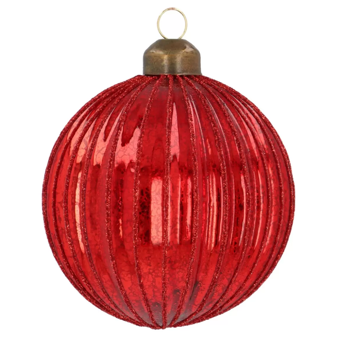 It's all about Christmas Christmas Baubles By Colour | Glass Christmas Baubles-Deep Red Crackle Christmas Bauble With Glitter Lines