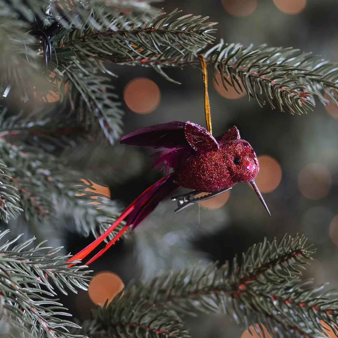 It's all about Christmas Christmas Ornaments-Deep Red Hummingbird With Stretched Wings