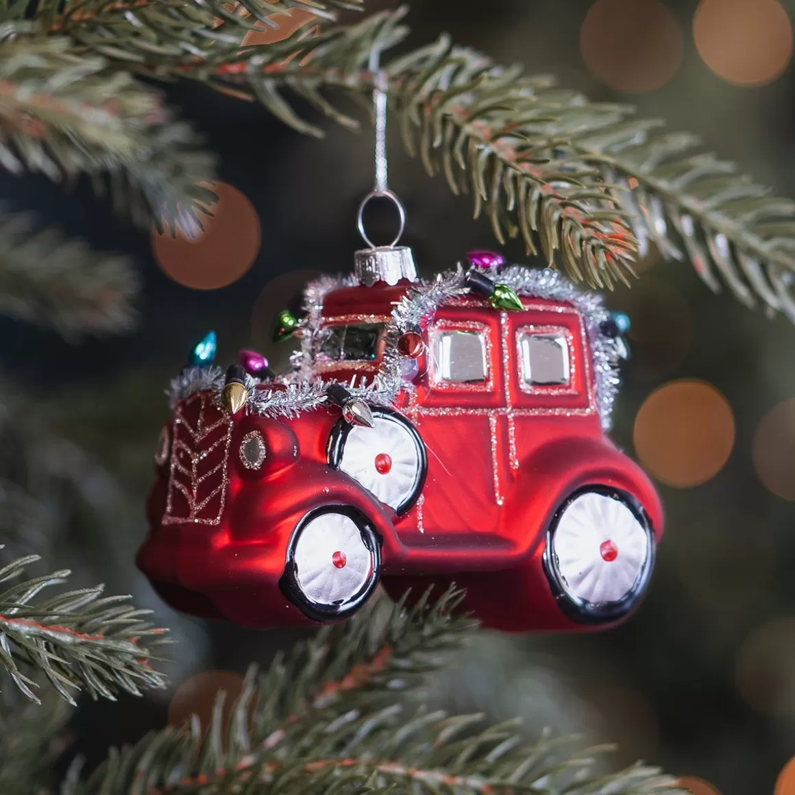 It's all about Christmas Christmastree Decorations Glass-Detailed Car With Christmas Tree Ornament For Car Lovers