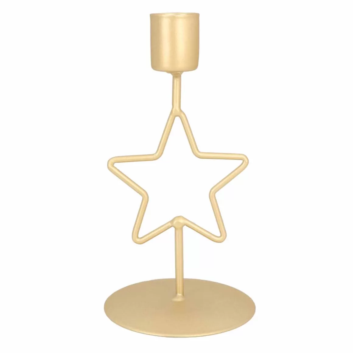 It's all about Christmas All Christmas Decorations | Home Accessories For Christmas-Dinner Candle Holder With Star | 15 Cm | Matt Gold | Metal