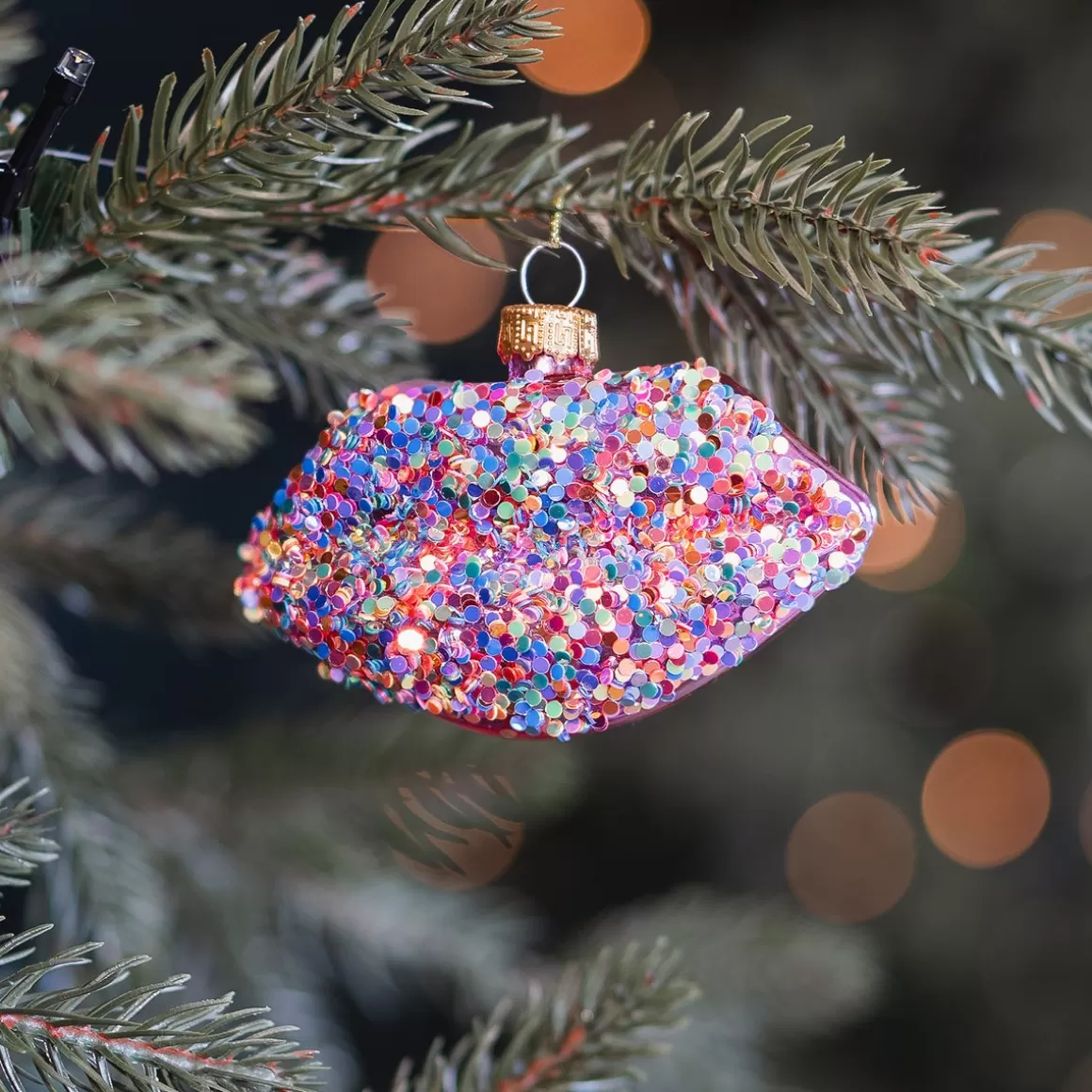 It's all about Christmas Christmastree Decorations Glass | Christmas Ornaments-Disco Pink Lips Ornament With Sparkles