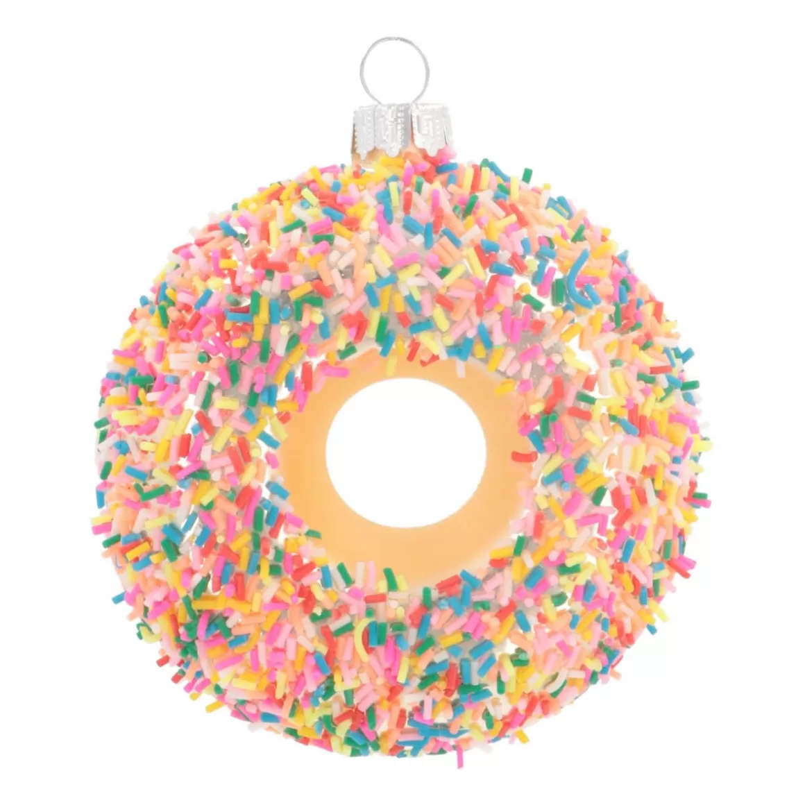 It's all about Christmas Christmas Ornaments-Donut With Sprinkles Christmas Ornament | Glass | White | 10cm