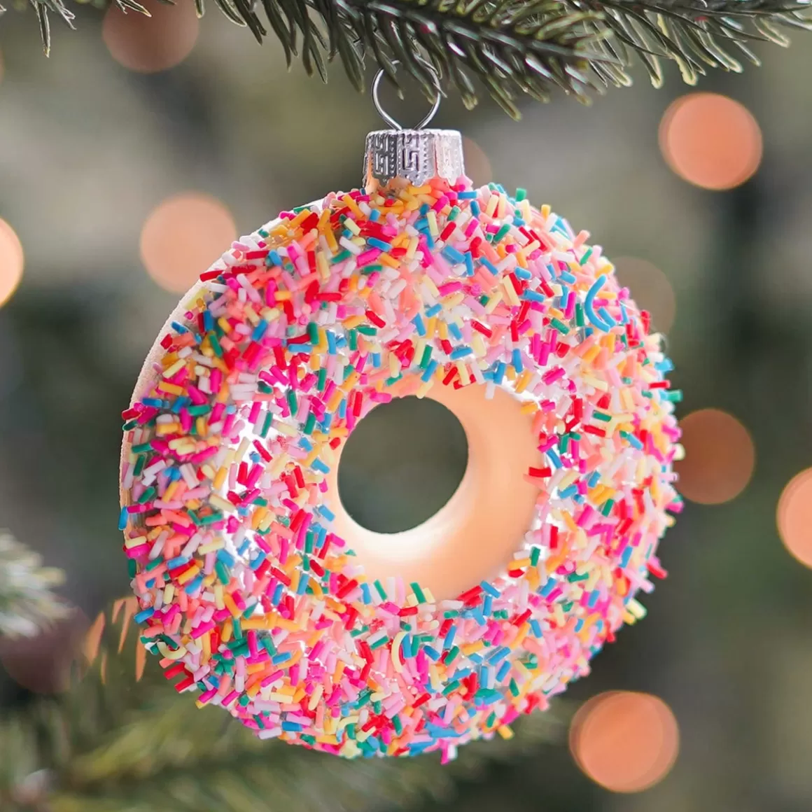 It's all about Christmas Christmas Ornaments-Donut With Sprinkles Christmas Ornament | Glass | White | 10cm