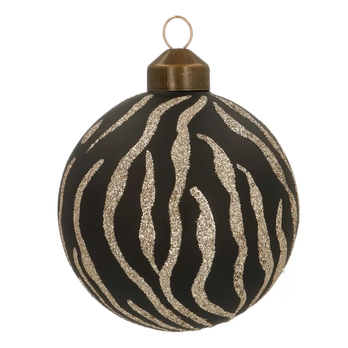 It's all about Christmas Christmas Baubles By Colour | Luxury Christmas Baubles-Elegant Glass Christmas Bauble Tiger Print 8cm Black