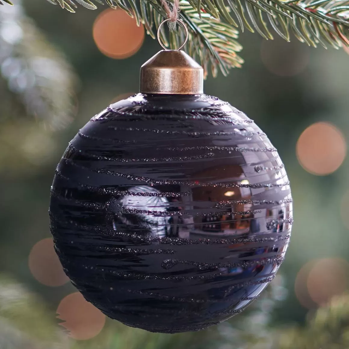 It's all about Christmas Christmas Baubles By Colour | Luxury Christmas Baubles-Elegant Glass Christmas Bauble With Fine Lines 8cm Black