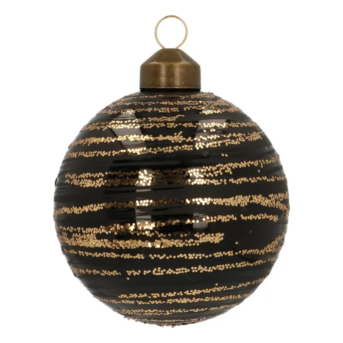 It's all about Christmas Christmas Baubles By Colour-Elegant Glass Christmas Bauble With Fine Lines 8cm Black-Champagne