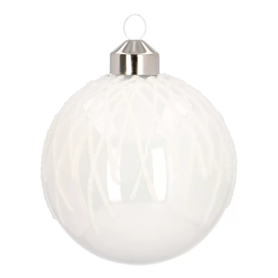 It's all about Christmas Christmas Baubles By Colour | Glass Christmas Baubles-Elegant Glass Christmas Bauble With Fine Lines 8cm White