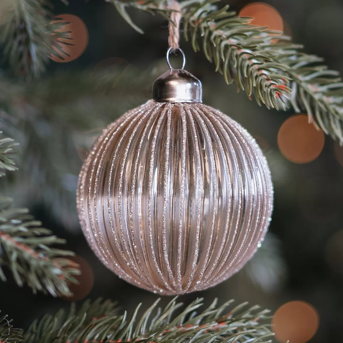 It's all about Christmas Christmastree Decorations Glass | Extraordinary Baubles-Elegant Taupe Christmas Bauble With Gold Glitters