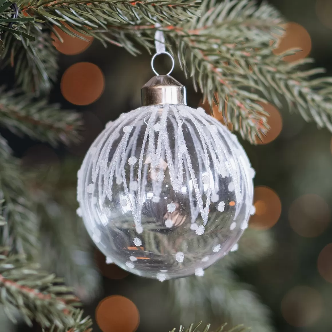 It's all about Christmas Glass Christmas Baubles-Elegant Transparent Glass Christmas Bauble With Glitters And Dots